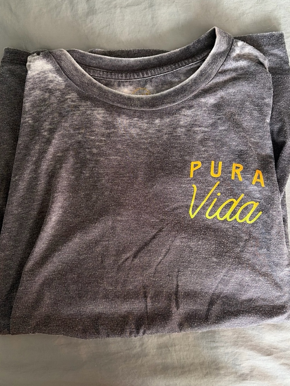 Pura Vida Charcoal Tee with Yellow Script